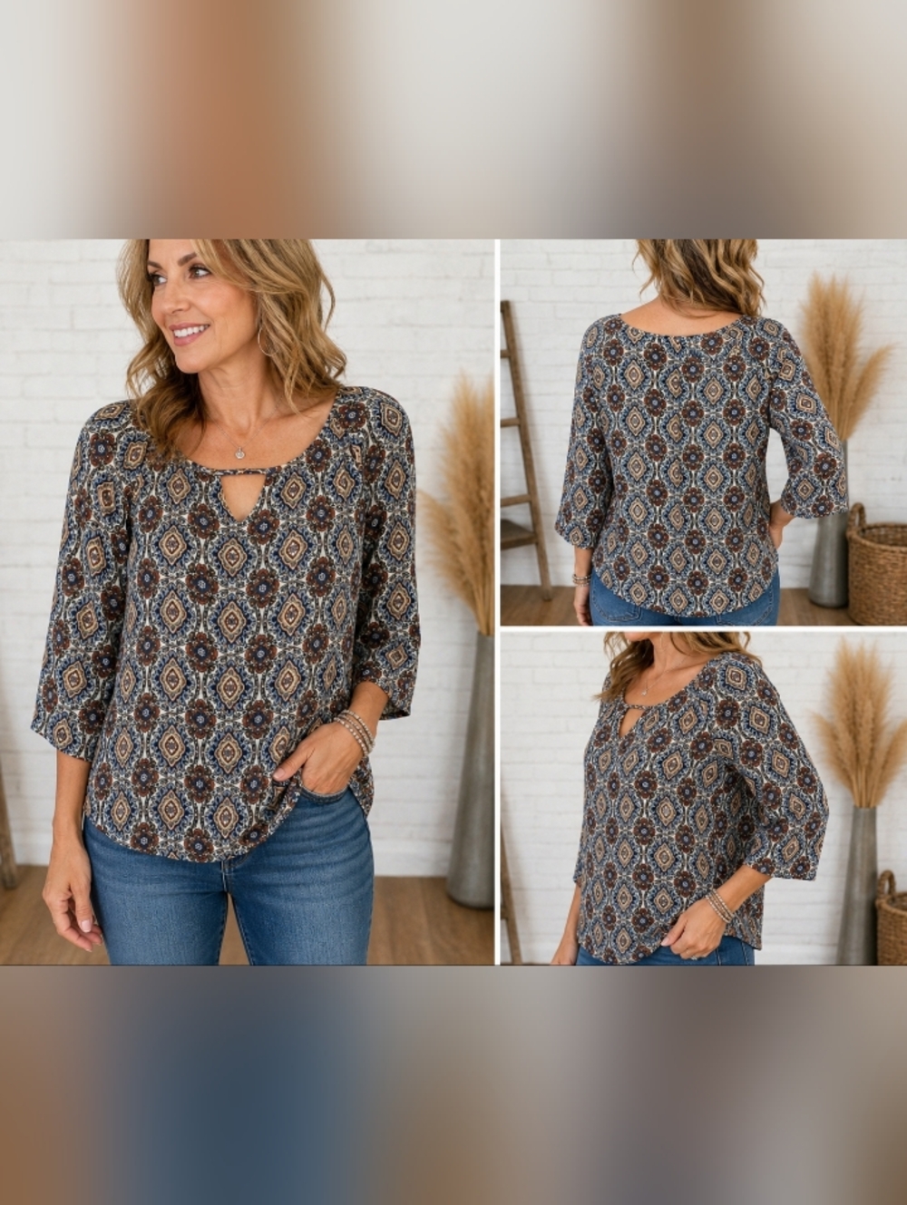rod’s boho peasant blouse large paisley medallion print rayon crepon usa l